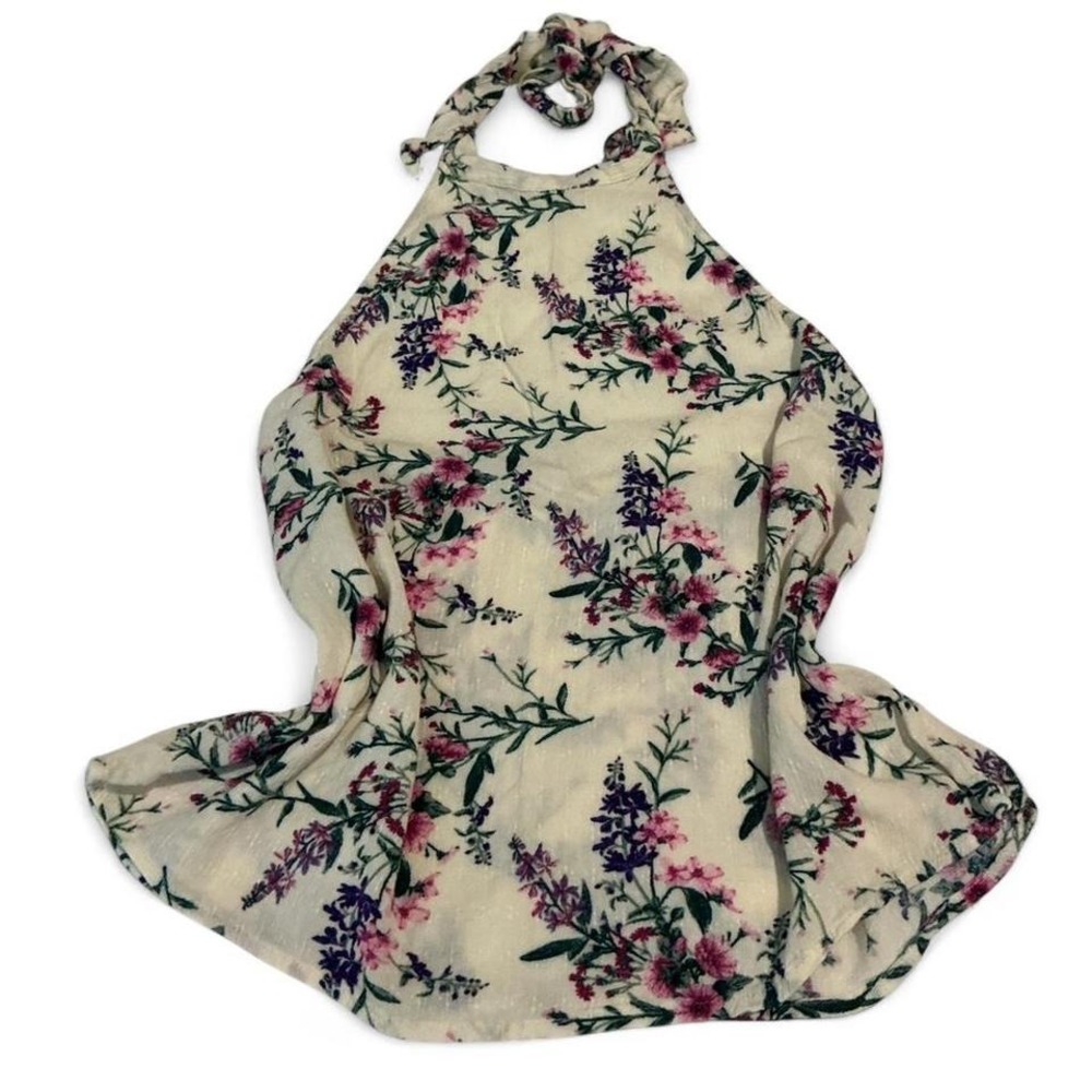 American Eagle Floral Halter Top Womens Small Cream Pink Boho Excellent